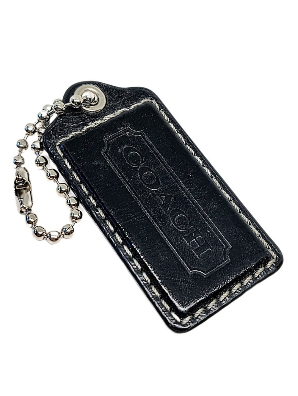 🆕 Y2K 2.5" Coach Large Black Polished Leather Hangtag Fob Purse Charm Keychain